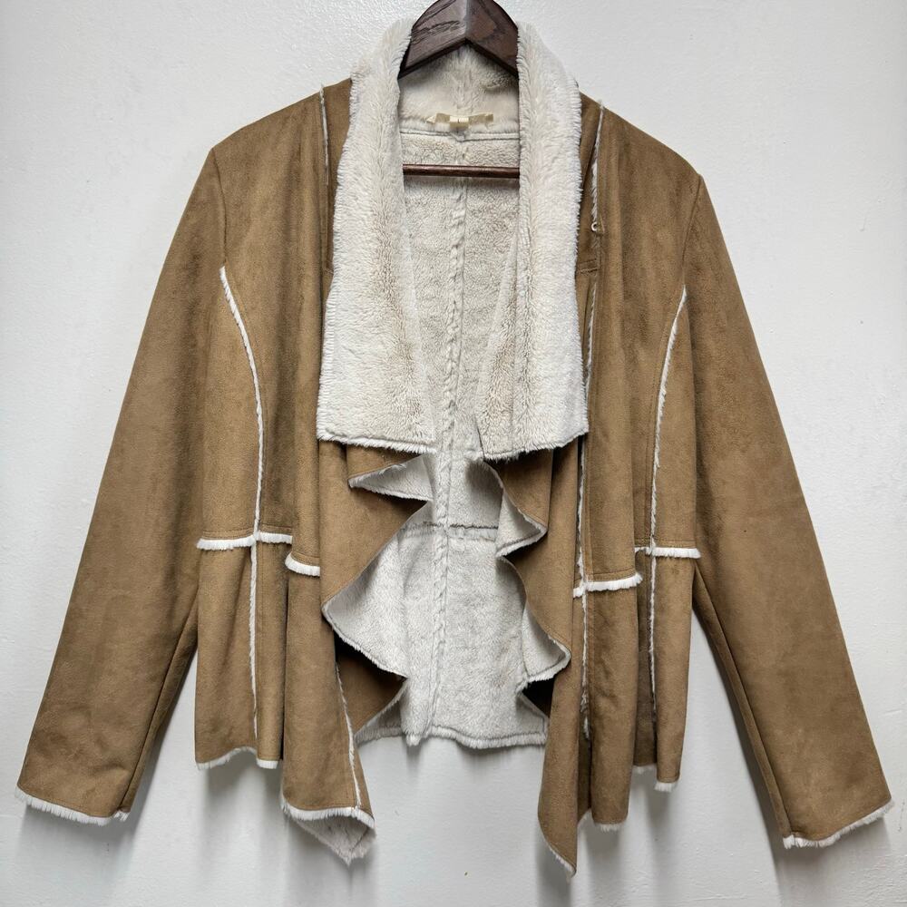 Lovestitch Faux Suede Shearling Jacket L Tan Draped BohoWestern Festival Cottage